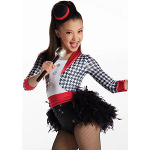 Weissman Red and Black Dance Costume with Feathered Skirt